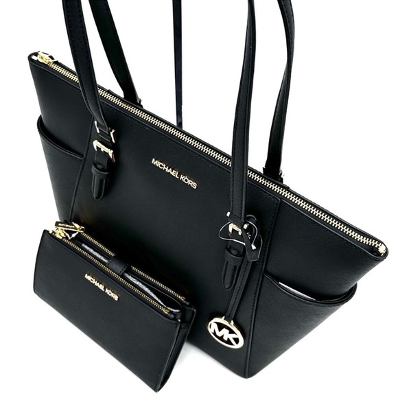 Michael Kors Large Charlotte Tote Bag & Large Double Zip Wallet Black - Picture 11 of 14